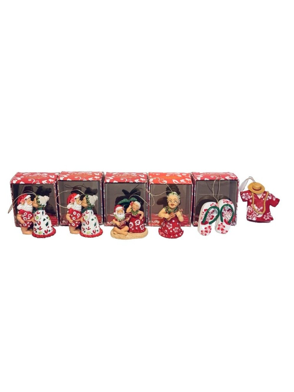 Island Heritage Hawaii Ornaments Lot of 6 Santa Mrs. Claus Slippers Aloha Shirt